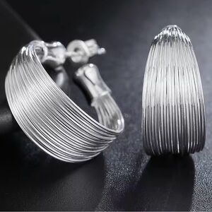 Silver Multi-layer Round C Hoop Earrings For Wome